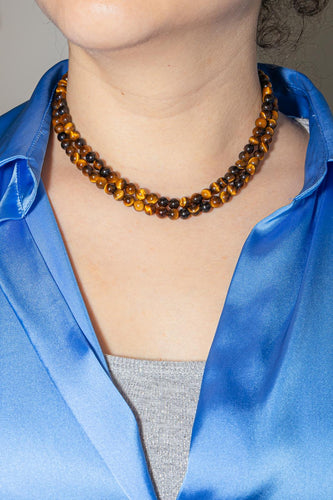 Chokerhalsband Vitt guld, Gult guld Tigeröga, Diamant 