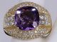 Bague Bague Vintage Coussin améthyste et diamants mixtes en or jaune 58 Facettes BA-1319