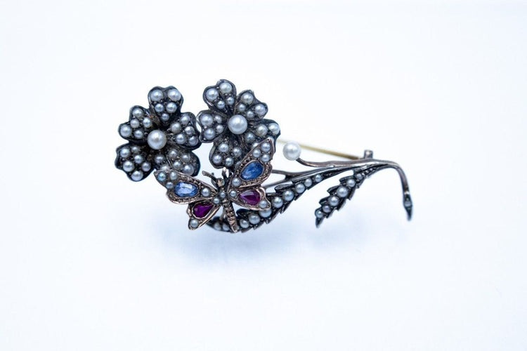 Broche Broche en or jaune et argent avec perles, Scandinavie, seconde moitié du XIXe siècle 58 Facettes 11029