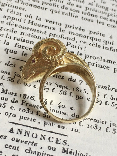 Bague 59 Bague en or jaune tête de bélier 58 Facettes