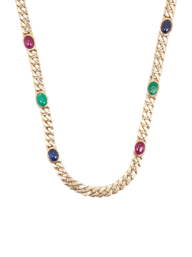 Collier Sautoir maille gourmette or jaune saphirs rubis emeraudes 58 Facettes 1211.7