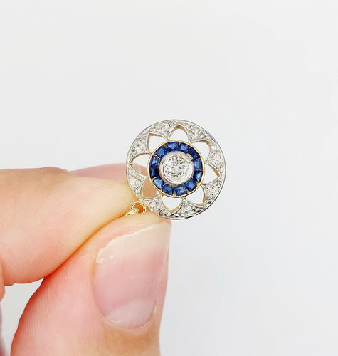 Pendentif Pendentif art deco or 18k diamant taille ancienne et saphirs calibrés (circa 1920) 58 Facettes A05715