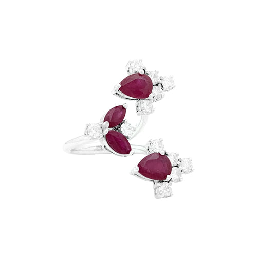 Bague 46 Bague ouverte, or blanc, rubis et diamants. 58 Facettes 35094