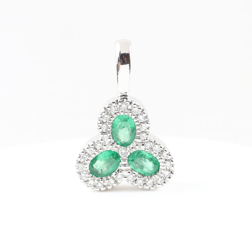 Colgante trébol en oro blanco con esmeraldas y diamantes 58 Facettes 3637