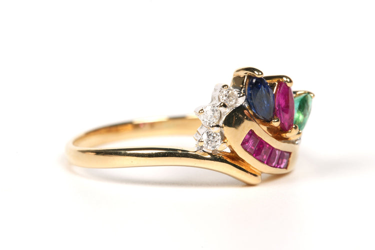 Bague 53 Bague contemporaine or jaune, pierres multiples, diamants 58 Facettes B441