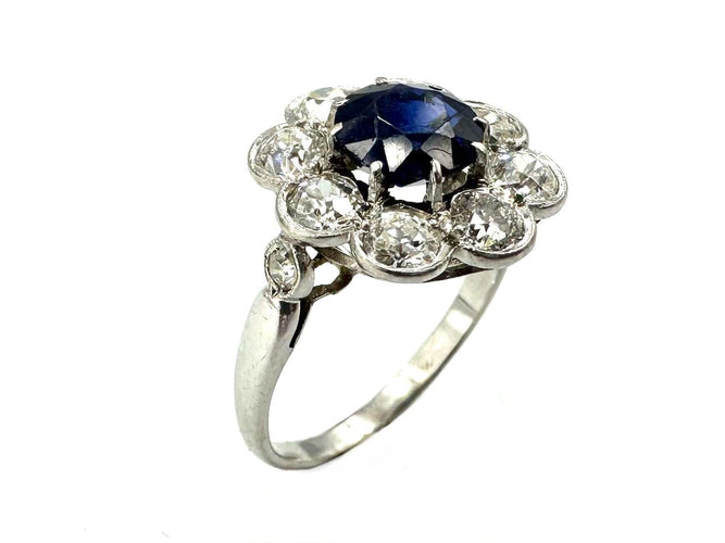 Bague 50 Bague Belle Époque platine, saphir et diamants 58 Facettes