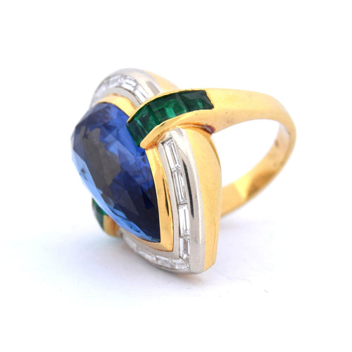 Bague 53 Bague vintage en or jaune 18 carats et saphirs, émeraudes, diamants 58 Facettes AN511