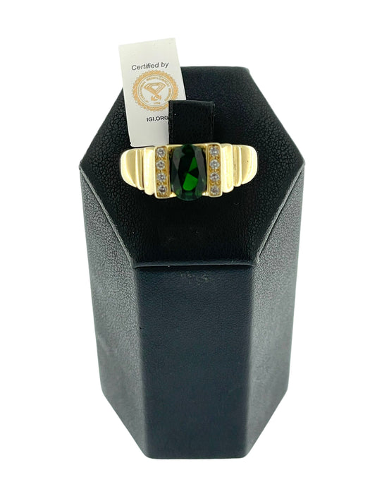 Yellow gold ring with diamonds and green Diopside