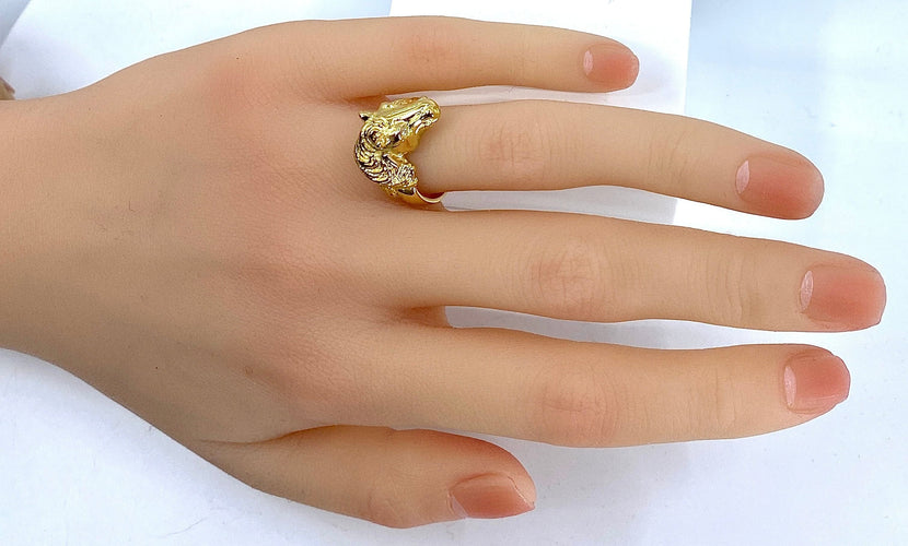 Bague 51 Bague en or jaune, tête de cheval et diamants 58 Facettes AB643