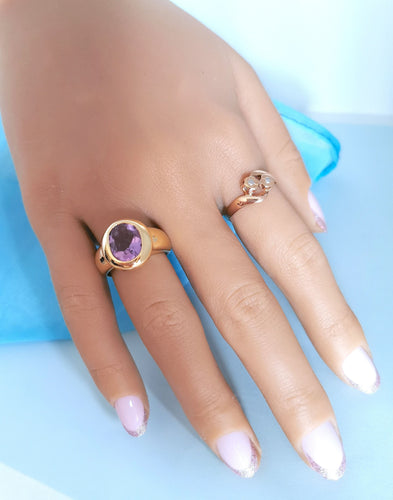 Bague 57.5 Bague Améthyste ovale en solitaire Or Jaune 18K 58 Facettes 1687