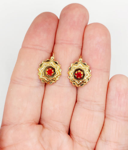 Dormeuses or rose, étoile et pierres rouges (circa 1900) 58 Facettes A05839