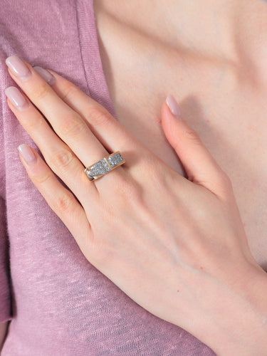 Bague 57 Bague Tank Asymétrique Or Jaune Diamants 58 Facettes