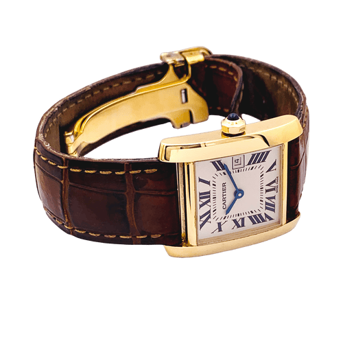 Montre Montre Cartier, "Tank Française", or jaune, cuir. 58 Facettes 34541
