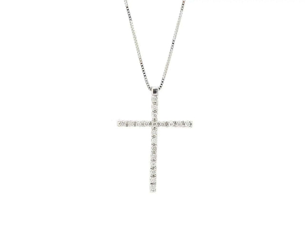 Collier Collier en or blanc 18 carats avec pendentif croix et diamants de 0,20 carat 58 Facettes 13646
