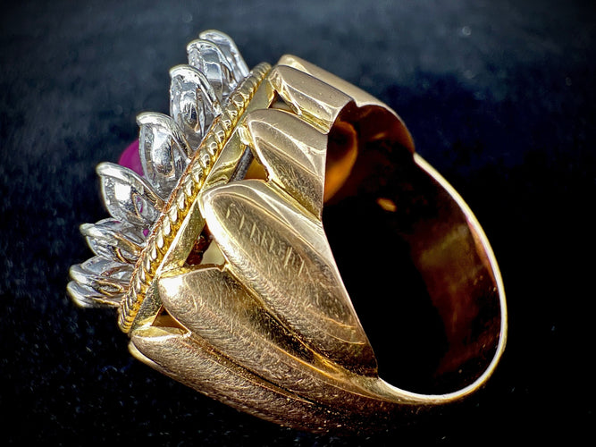 Bague 54.5 Bague or jaune et or blanc, rubis, diamants 58 Facettes