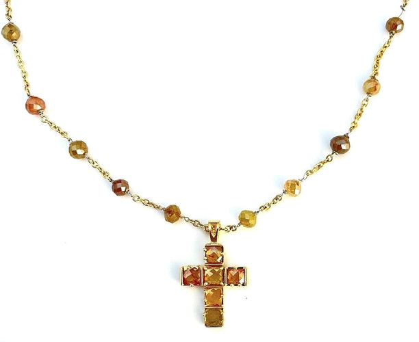 Collier Croix diamants jaunes 58 Facettes 174997
