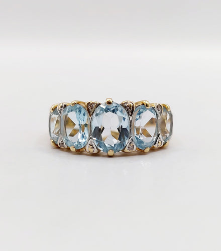 Bague 56 Bague jarretière vintage or jaune 18k topazes et diamants (circa 1980) 58 Facettes A05994