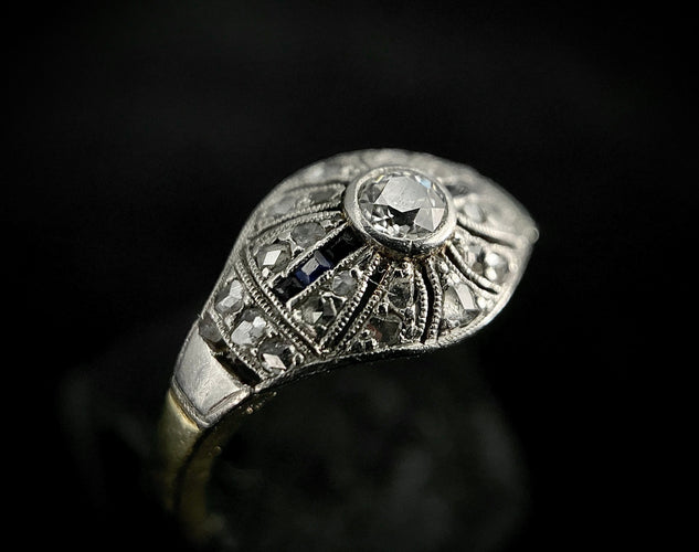 Bague 52 Bague Art Déco deux ors diamants et saphirs 58 Facettes