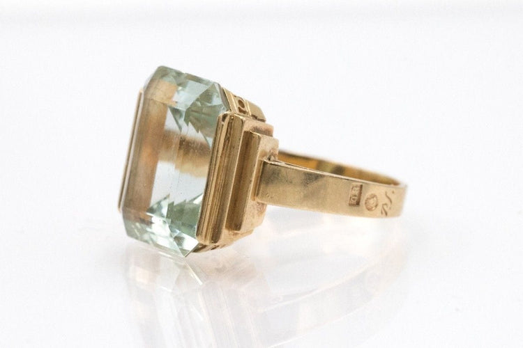 Bague 52 Bague ancienne aquamarine 8,50 ct en or jaune, Suède 1942 58 Facettes 11622
