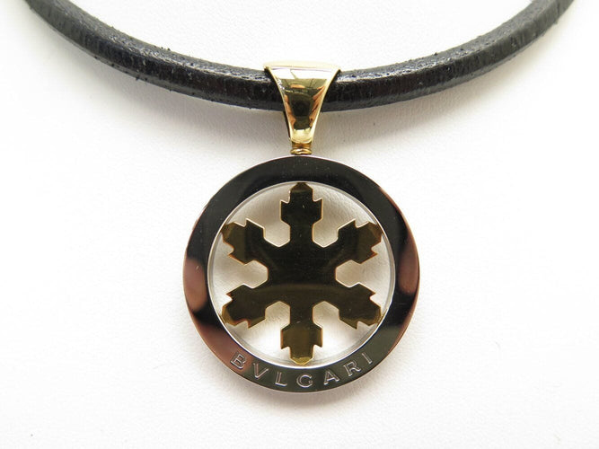 collier BULGARI tondo pendentif flocon de neige or jaune 18k acier