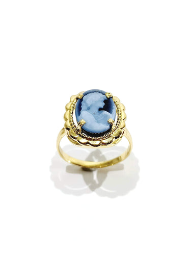 Bague 59 Bague Or jaune avec camée bleu 58 Facettes