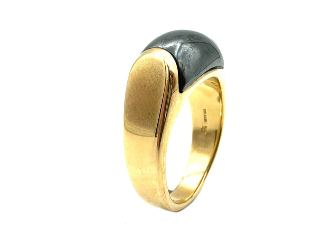 Bague 55 BVLGARI. Collection "Tronchetto", bague en or jaune et hématite 58 Facettes
