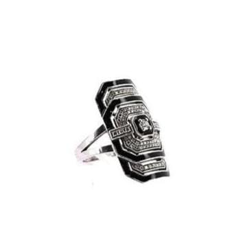 Bague 54 Bague My Way Statement Argent, émail noir et diamants 58 Facettes 85571