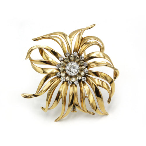 Broche Broche Fleur - Or jaune, Platine & Diamants 58 Facettes 250402R