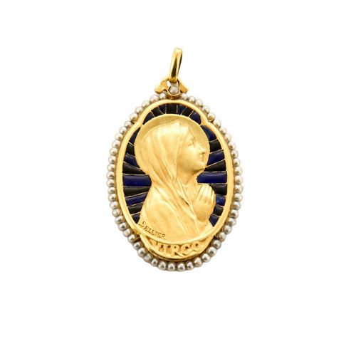 Pendentif SELLIER - Médaille ajourée émaillée représentant la Vierge 58 Facettes DIE0811