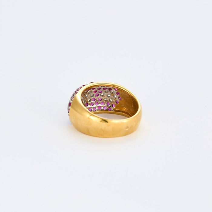 Bague 54 Bague jonc or jaune, rubis, diamants fleurs 58 Facettes