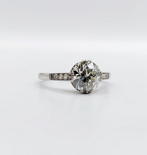 Ring 52.5 Ring Solitaire Art Deco in platinum and old-cut diamond 1.40 carat 58 Facettes A06491