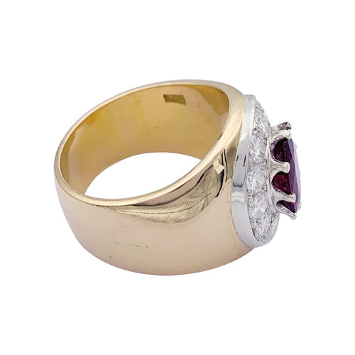 Bague 57 Bague jonc, or jaune, or blanc, rubis et diamants. 58 Facettes 33176