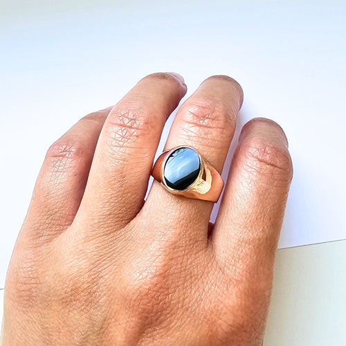 Bague 59 Chevalière ovale or rouge onyx noir 58 Facettes EPO-RI-CHE-OV-RG