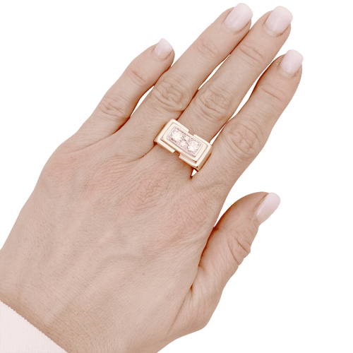 Bague 65 Bague Tank en or jaune, platine, diamants 58 Facettes 34450