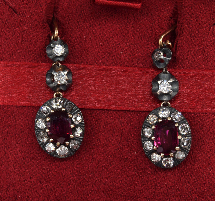 Boucles d'oreilles Boucles d'oreilles anciennes diamants rubis fin 19ème siècle 58 Facettes