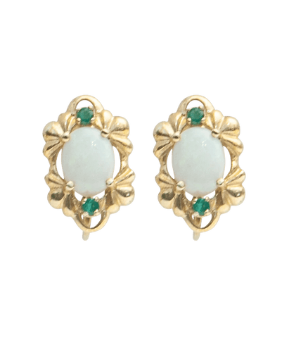 Boucles d'oreille puces Or jaune 18K Opale Émeraude