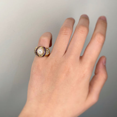 Bague Bague - Or, Perle, Améthystes et Diamants 58 Facettes 230133R