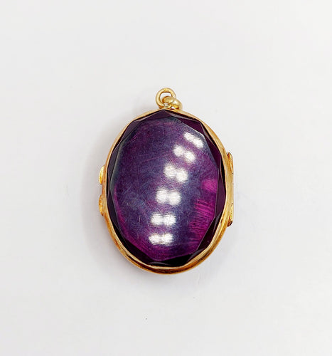 Pendentif Pendentif photo, reliquaire antique or jaune, verre violet et perle 58 Facettes A06193