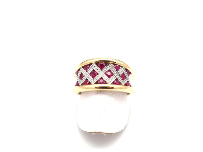 Bague 53 Bague or jaune et blanc 750 mil et Rubis 58 Facettes