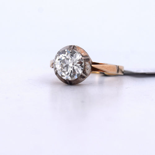 Bague 54 Anello ancien en or jaune et blanc 18 kt avec diamant 2,00 ct 58 Facettes