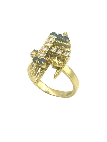 Bague 55 Bague Vintage Or, Saphirs et Diamants 58 Facettes