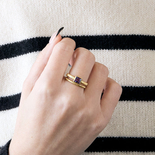 Bague 53 BAGUE DOUBLE JONC AMETHYSTE 58 Facettes M9034