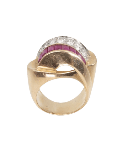 Bague 50 Bague Tank or jaune, rubis et diamants 58 Facettes 248666