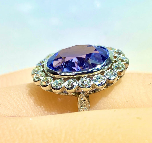 Ring - Ouppvärmd Ceylon-safir 6,53 ct i Platina och diamanter 