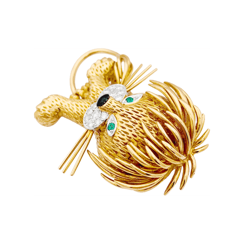 Clip Van Cleef & Arpels, "Lion Ebouriffé", or jaune, émeraude, diamants. 58 Facettes 33983