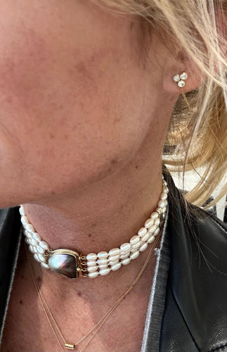 Collier Collier ras de cou or jaune et blanc - Perles de culture baroque 58 Facettes 1.0000711/2