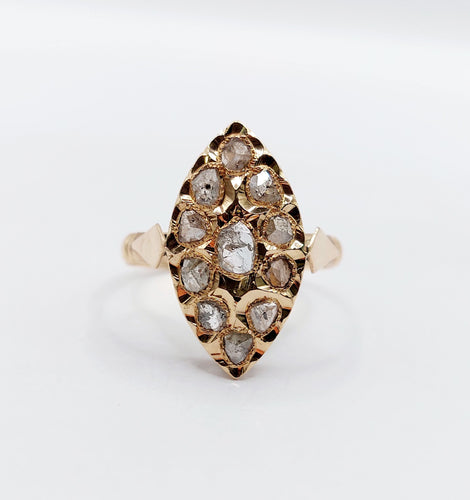 Bague 56 Bague marquise ancienne or rose, diamants taille rose 58 Facettes A05645