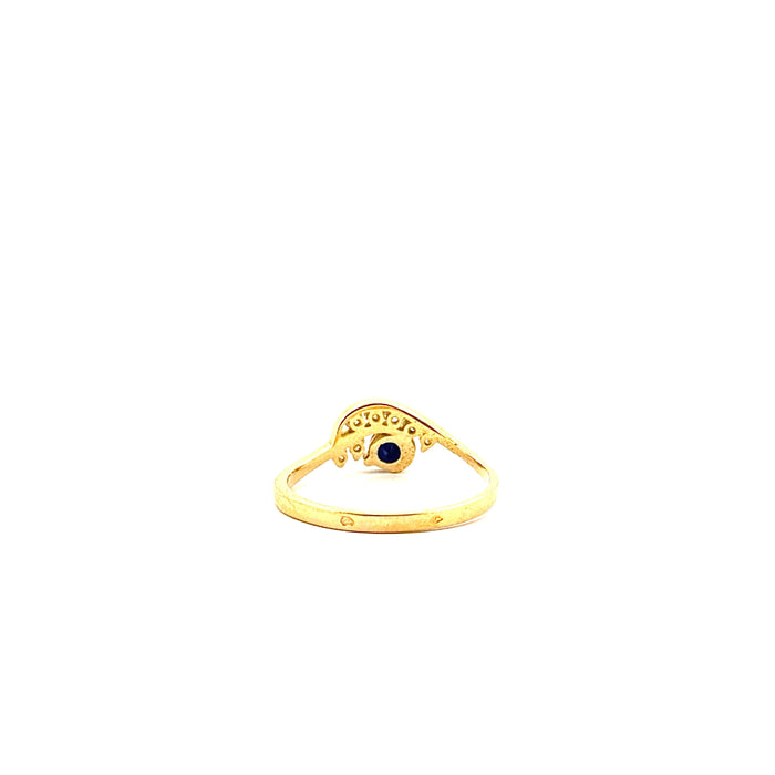 Fine ring with 7 diamonds and 1 sapphire, yellow gold