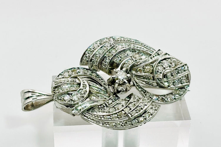 Pendentif Broche et pendentif en platine avec diamants 58 Facettes 50273