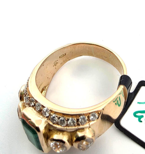 Anello oro giallo con smeraldo centrale e diamanti a contorno 58 Facettes
